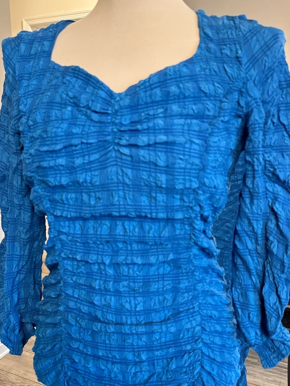 Zara Electric Blue Long Sleeve Ruched Midi Dress - Picture 5 of 12
